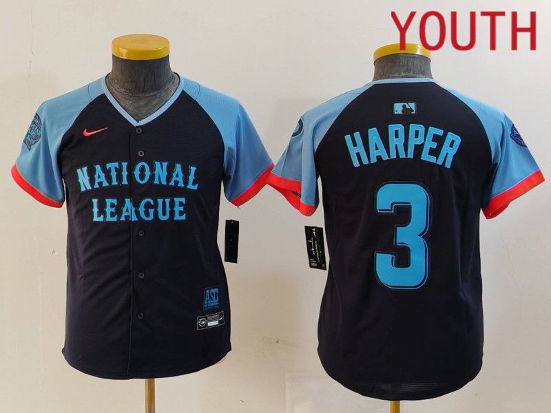 Youth Philadelphia Phillies #3 Harper Blue All star 2024 Nike MLB Jersey style 3->youth mlb jersey->Youth Jersey